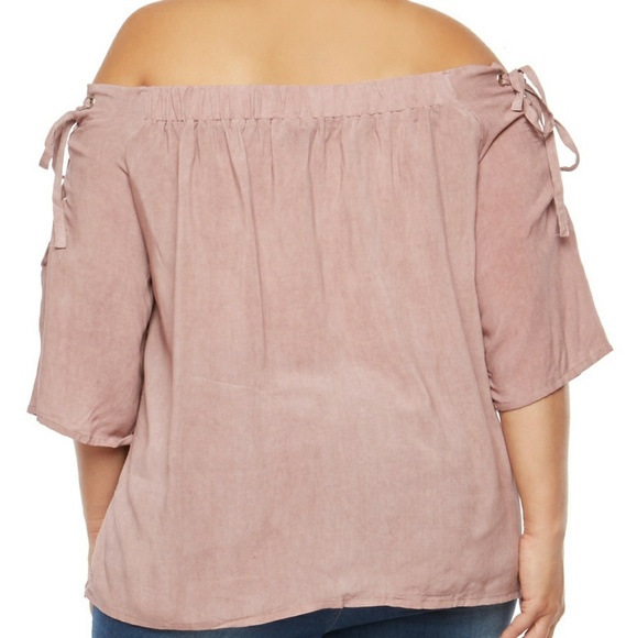 Plus Size Off the Shoulder Lace Up Top - Picture 2 of 2